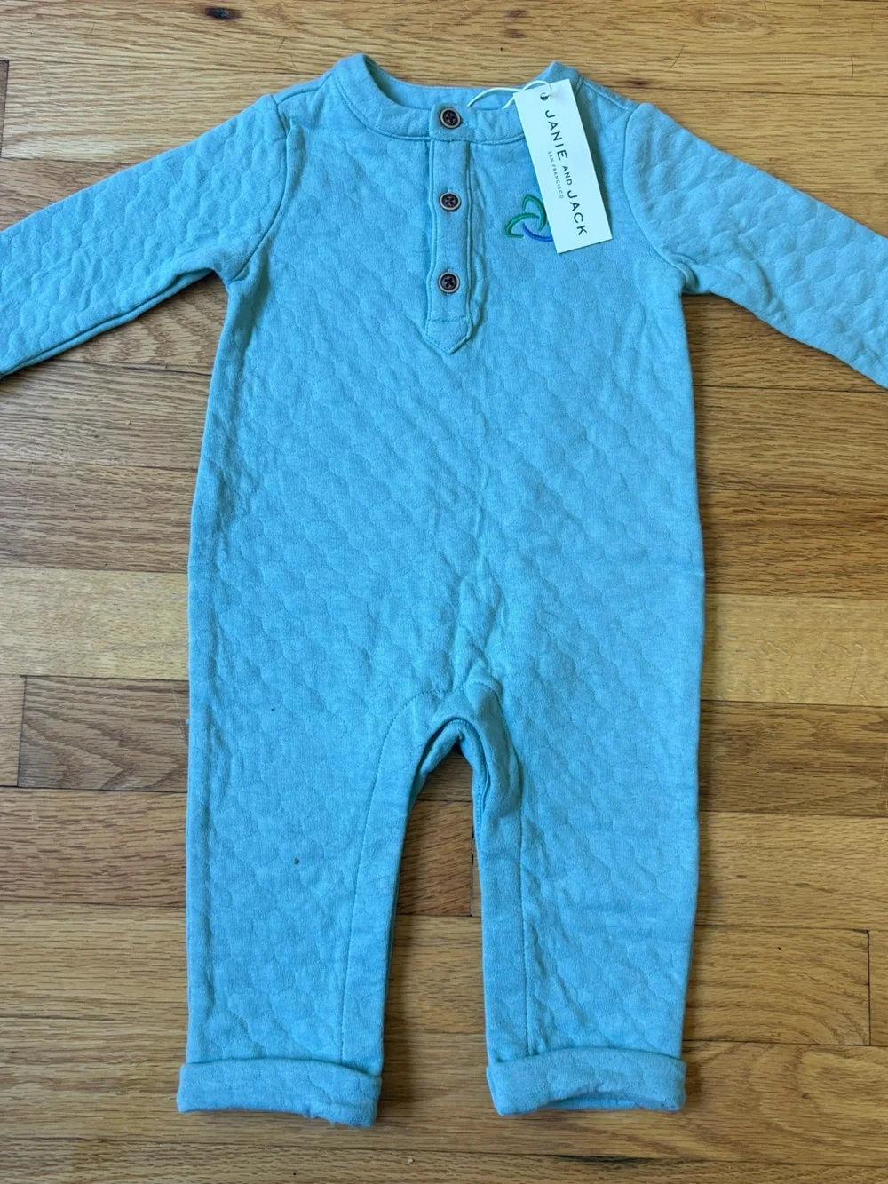 Janie and Jack Quilted Light Blue Baby Romper